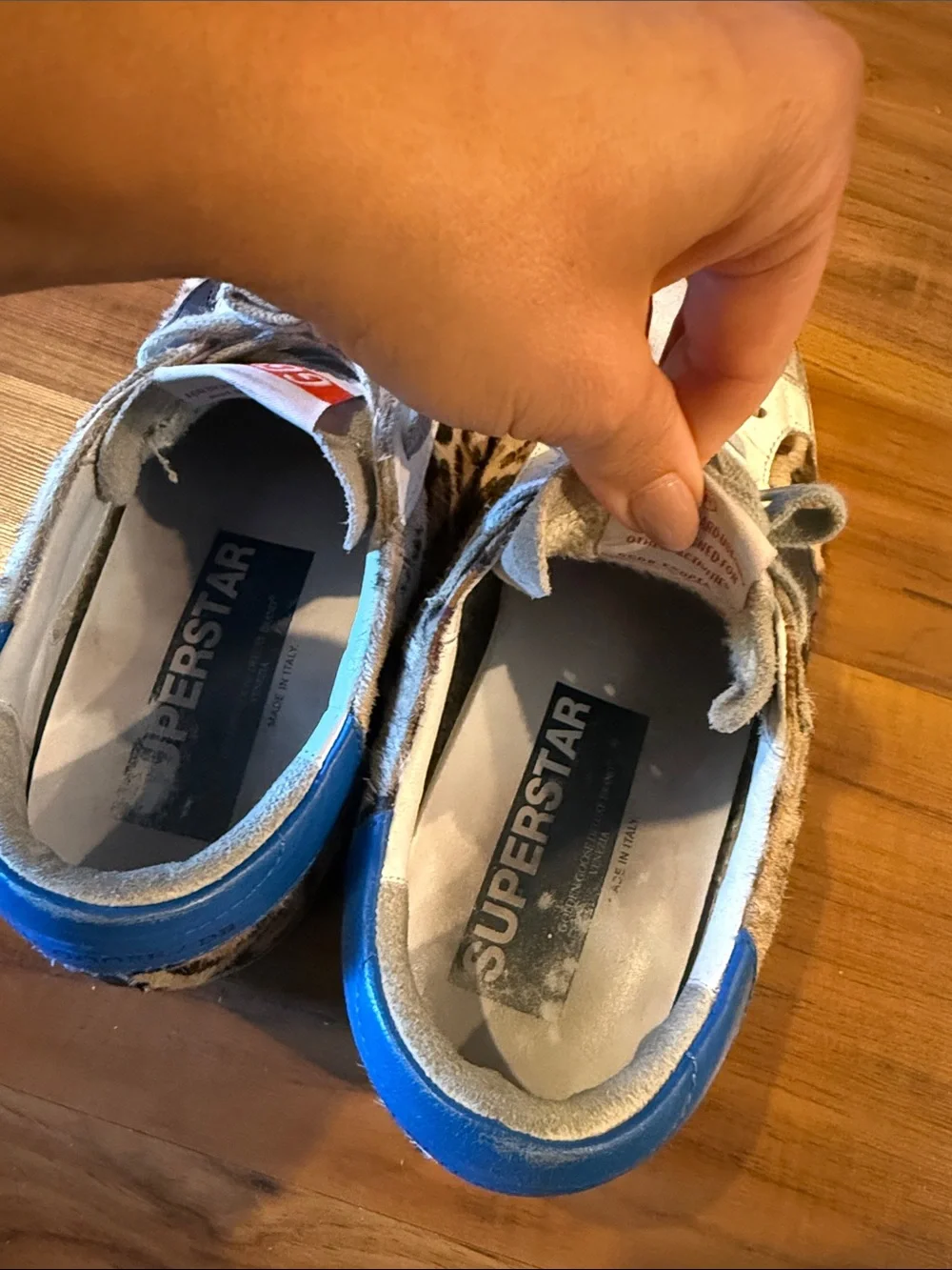 Golden Goose Leopard Sneakers with Blue Heel - GGDB Tag Visible - size 9